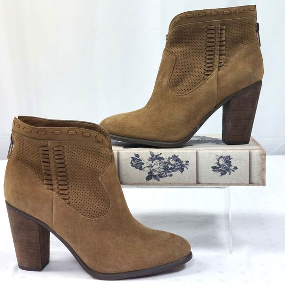 Vince Camuto Shoes - Vince Camuto Boots Sz 6M Fretzia Brown Suede Ankle Bootie Perforated 3.5” Heel